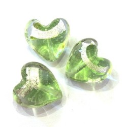 3 Perles coeur trait argent 20mm péridot