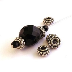 Perle rondelle gros trou vieil argent