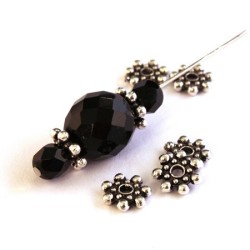 Perle rondelle roue à picots argent