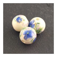perle céramique fleur bleu 12mm