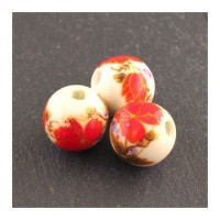 perle céramique fleurs rouge 12mm