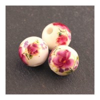 perle céramique fleurs fuchsia 12mm