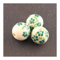 perle céramique à fleurs vert 12mm