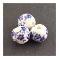perle céramique à fleurs bleu foncé