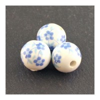 perle céramique à fleurs bleu clair