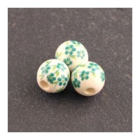 perle céramique fleurie vert 8mm