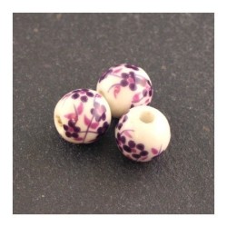 perle céramique fleurie violette 8mm