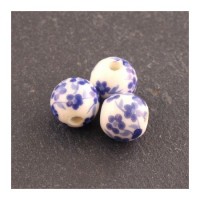 perle céramique fleurie bleu foncé 8mm