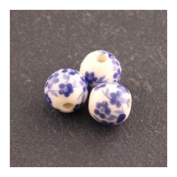 perle céramique fleurie bleu foncé 8mm