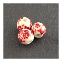 perle céramique fleurie rouge 8mm