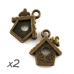 breloque maison d'oiseaux bronze