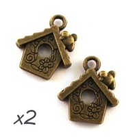 breloque nichoir oiseau bronze