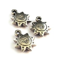 Perle CCB pendentif soleil vieil argent x3