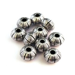 Perle CCB ronde aplatie striée argent vieilli x10