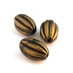 Perle striée effet métal bronze x5